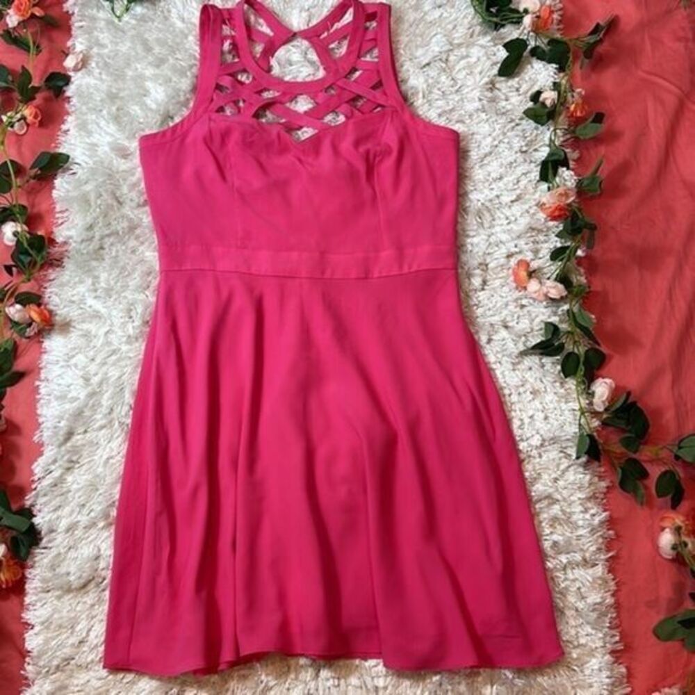 Guess Women's Lauren Pink Sleeveless Cage Yoke A-Line Dress Size 14 RefHHH - Picture 8 of 9